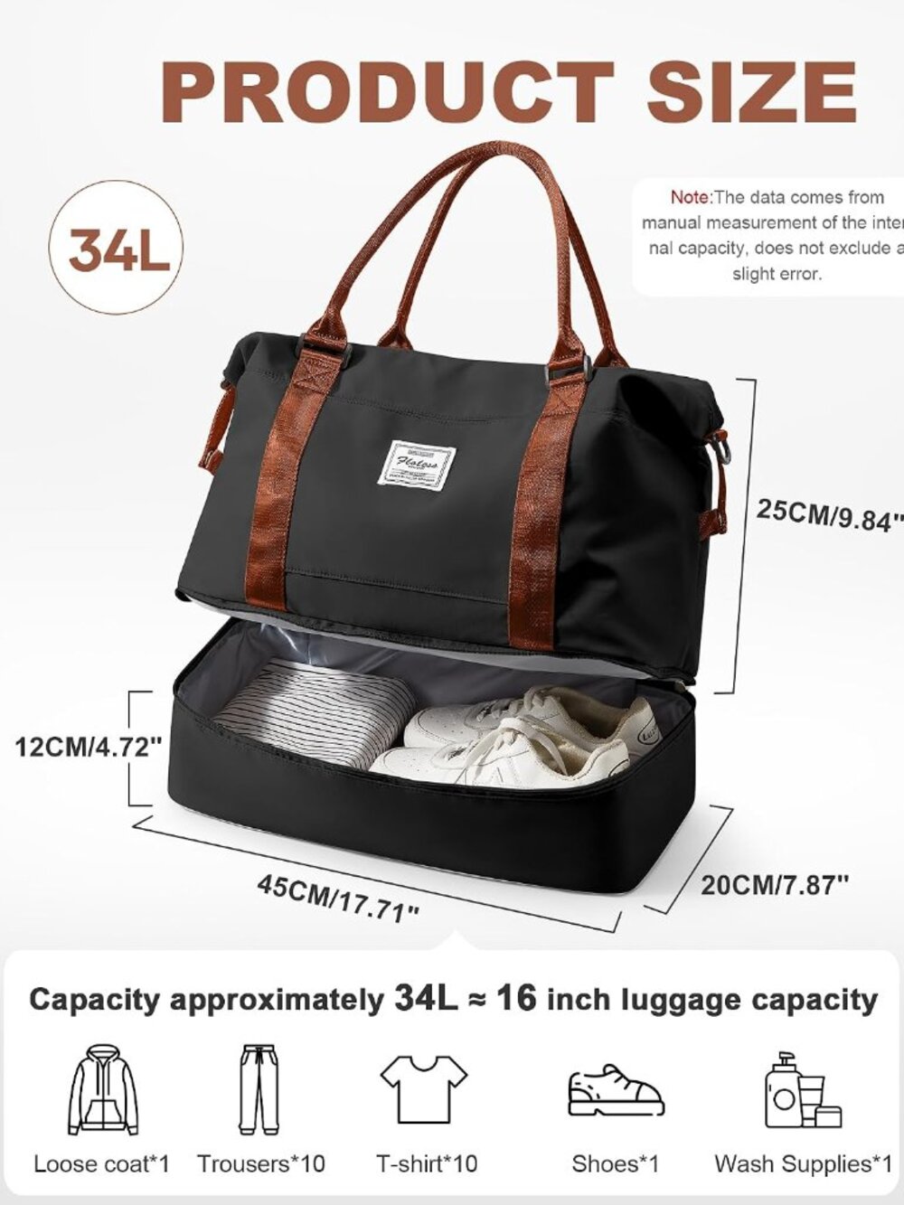Spirit Travel Duffel - 18x14x8 Inches Weekender Overnight Bag with Shoes Compart - Picture 4 of 6